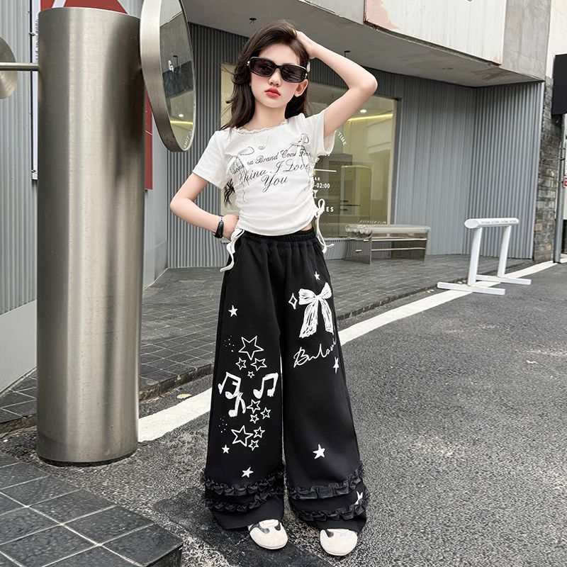 Trendy Korean-style lace-trimmed two-piece set for girls, 4-14 Years,Imported From China