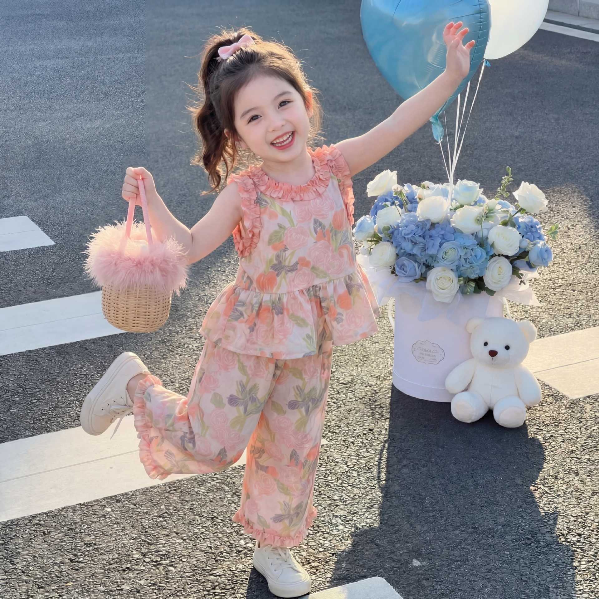 Girls' Floral Thin Set New Style Baby Summer Collection For 1-6 Years, Imported From China