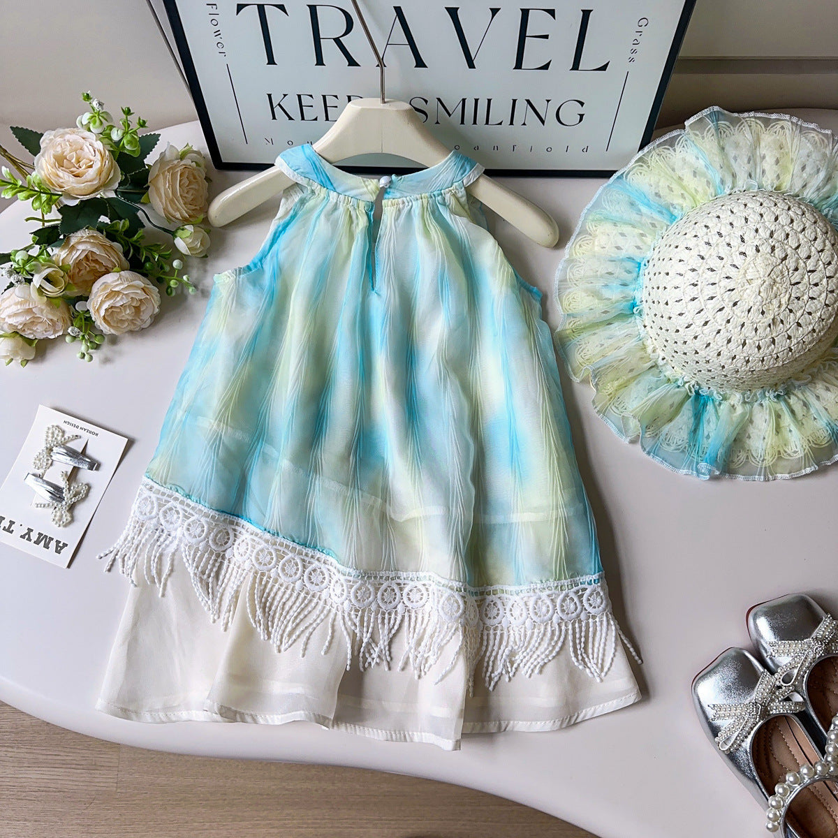 New summer style sleeveless dress for girls with cap, For 2-6 Years Imported From China