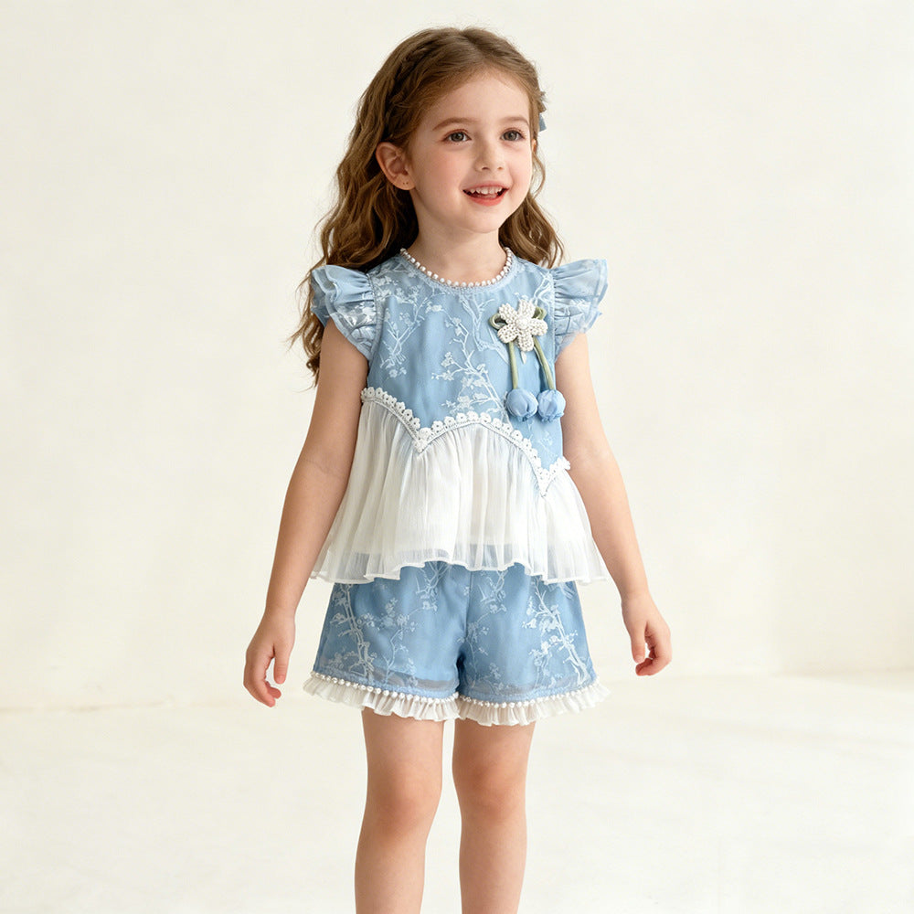 Girls' New Summer Patchwork Floral Fashionable, For 4-5 years, Imported from China