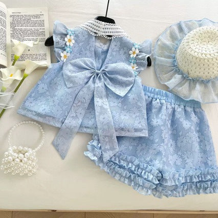Blue Girls Summer Dress 1-3 Years With Cap, Imported From China