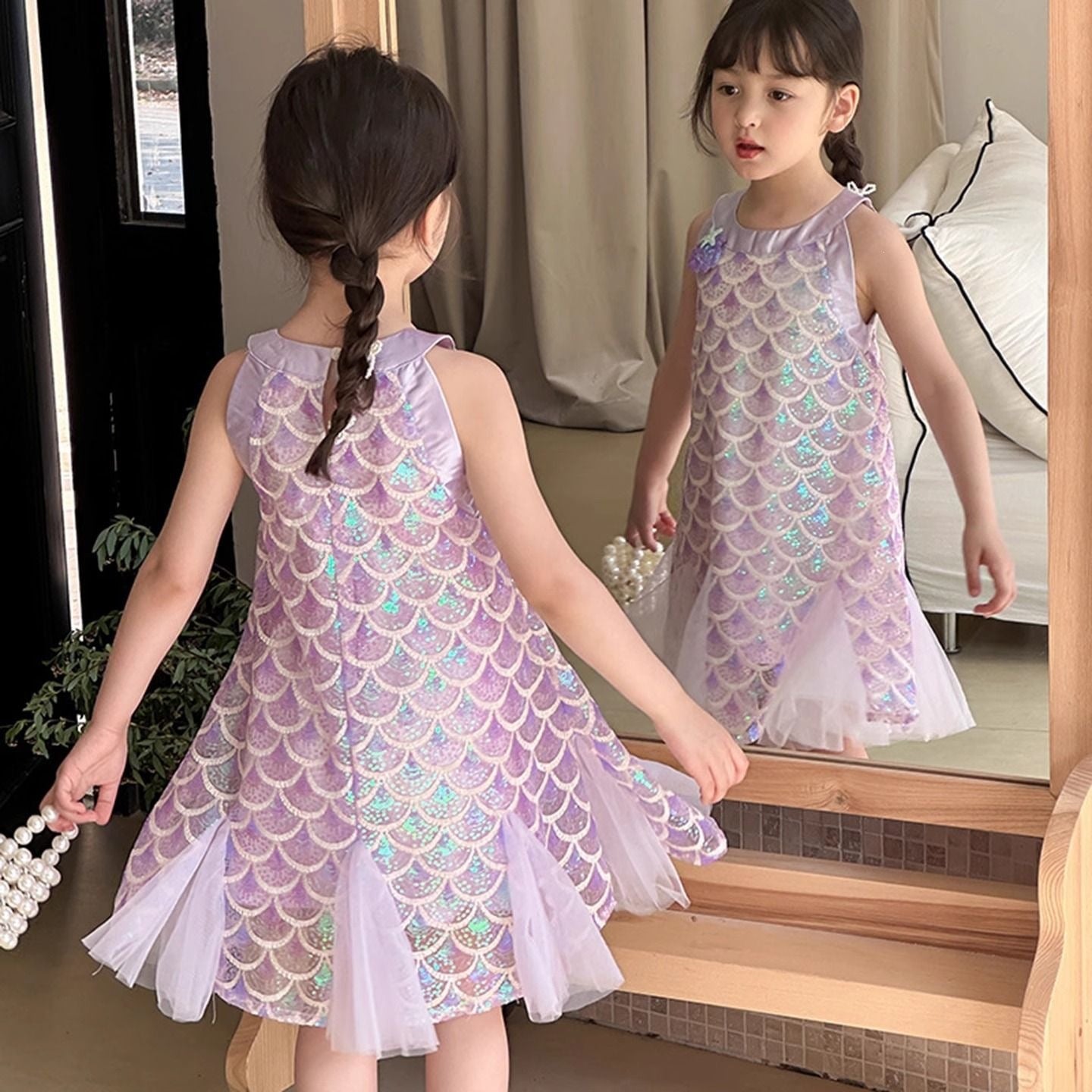 Girl's Summer Purple Stylish Performance Dress, For 10-11 Years, Imported From China