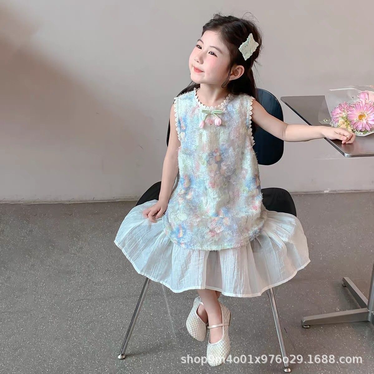 Girls' Summer New Style Stylish Dress, Sweet Floral Sleeveless, For 2-8 Years Imported From China