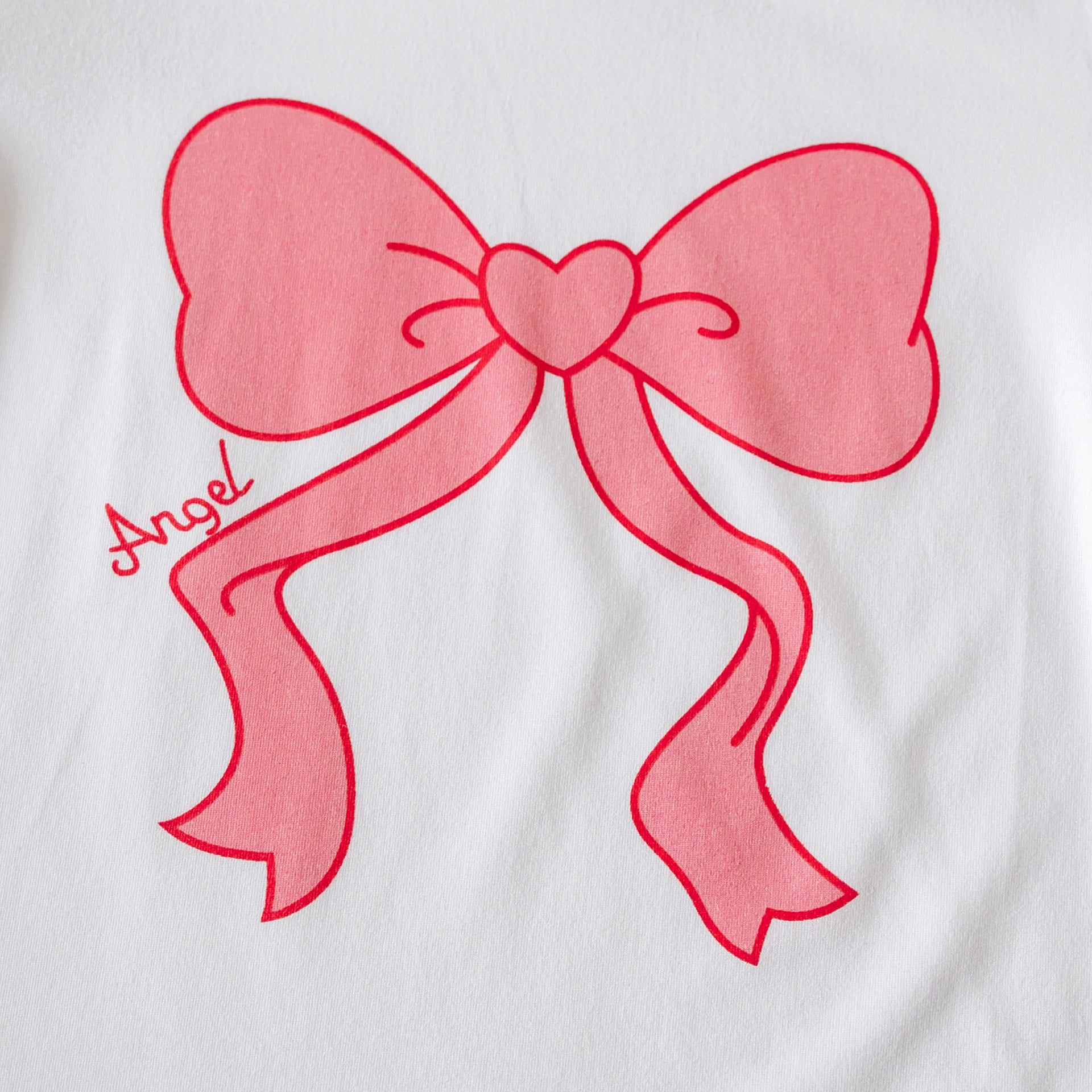 Girls Casual Summer Cute Bow Print Short Sleeve T-Shirt + Denim, For 5-7 Years, Imported From China