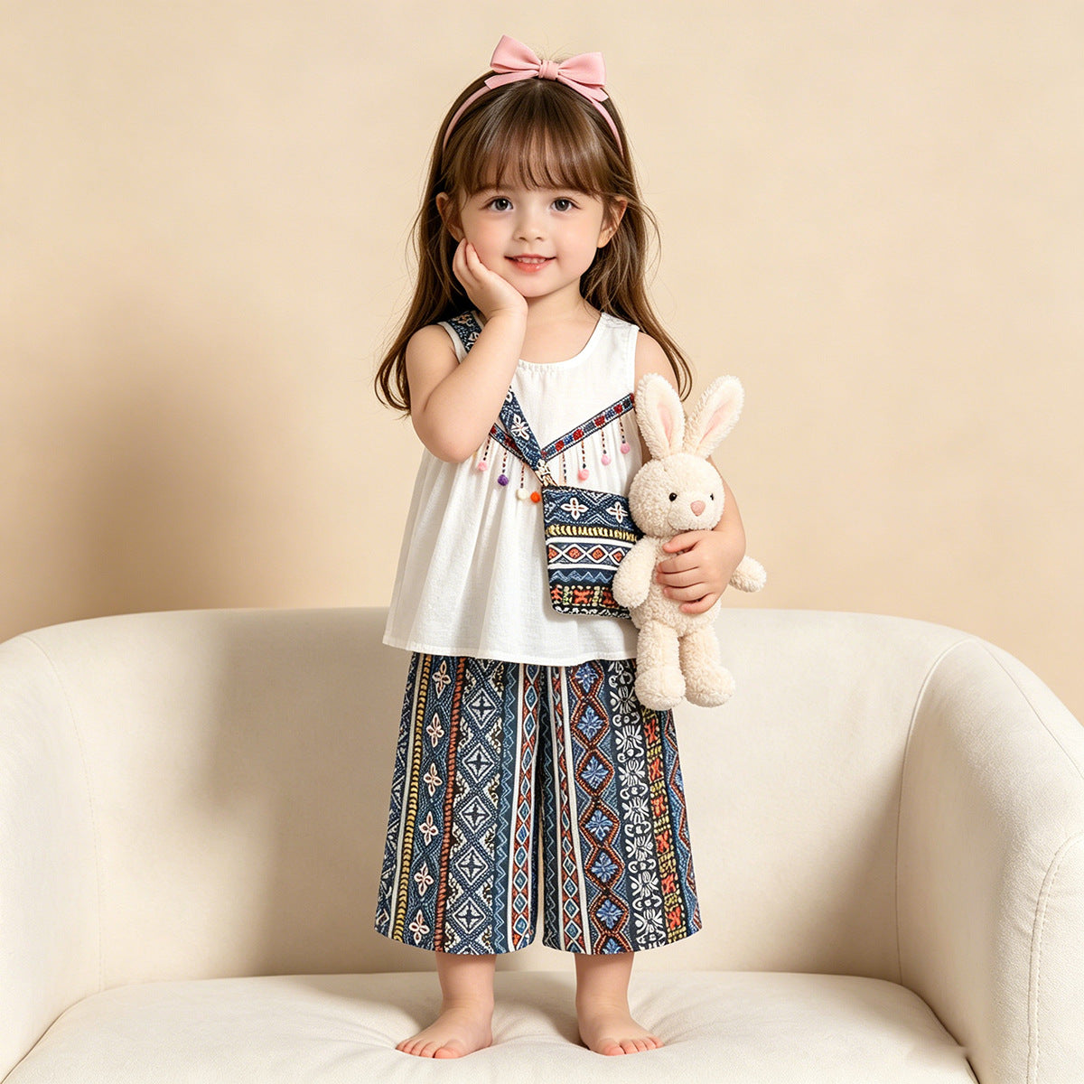 Korean-style ethnic-inspired two-piece  sleeveless for girls, For 3-6 Years, Imported From China