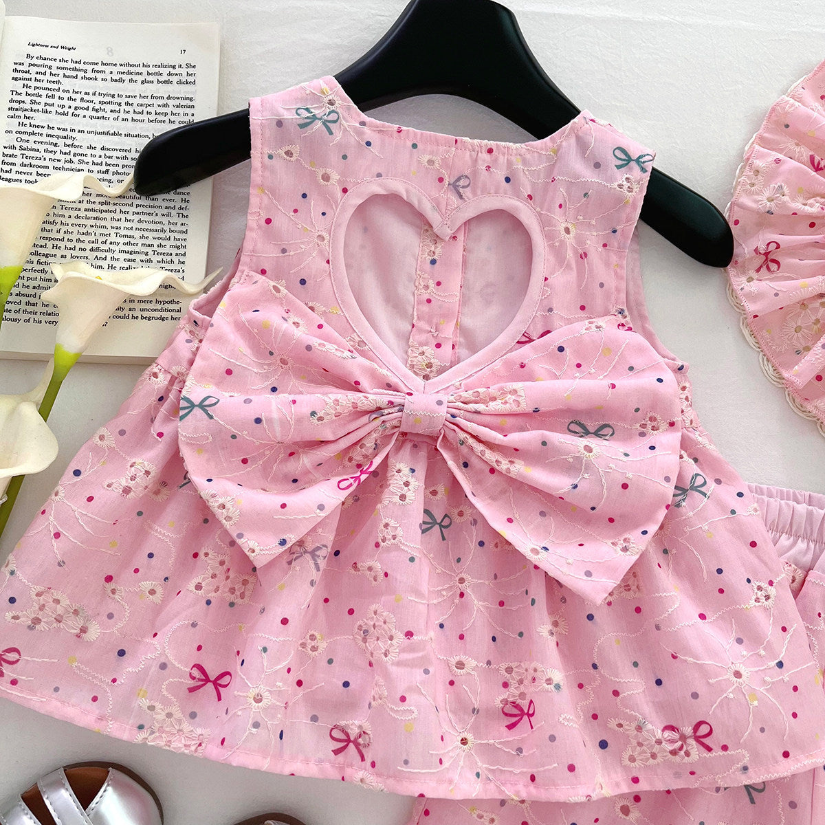 Summer New Girls' Outfit, Cute Bow Embroidered, For 1-6 Years, Imported from China