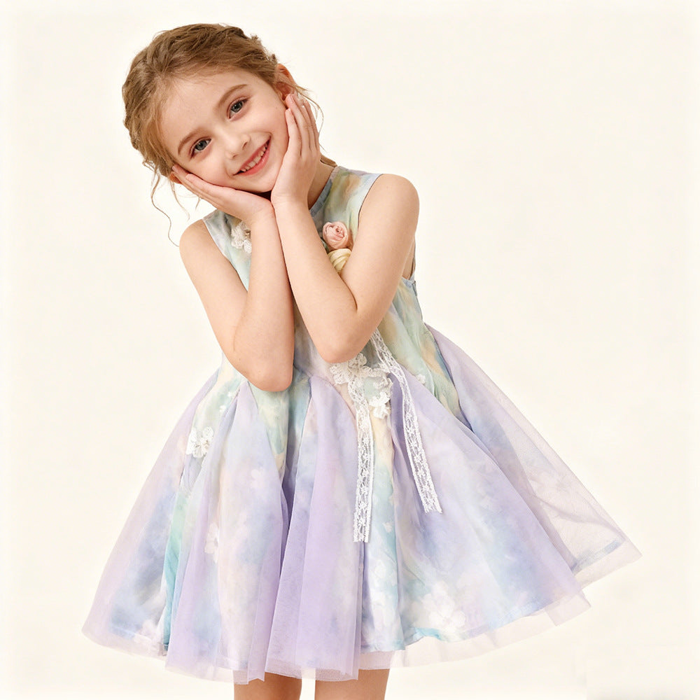 Ready-Made Girls' Sleeveless Dress Summer New Little Girl's Fluffy, For 3-7 Years, Imported From China