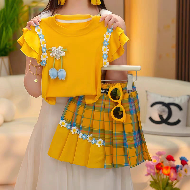 Korean Style Kidsren's Clothing Girls Short-Sleeved T-Shirt Suit Summer, For 7 Years, Imported From China