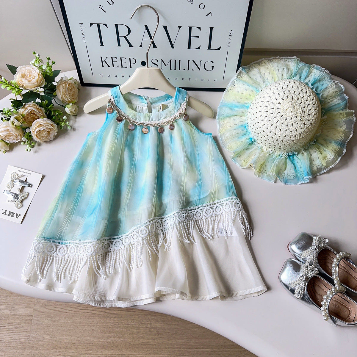 New summer style sleeveless dress for girls with cap, For 2-6 Years Imported From China