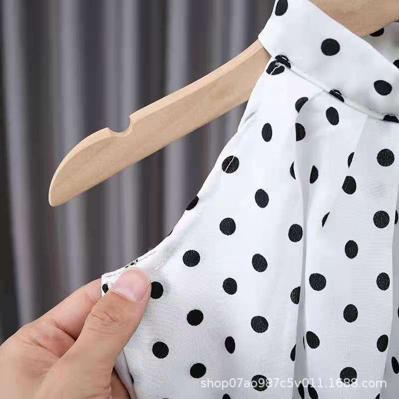 Summer thin chiffon set for girls, fashionable polka dot, For 1-2 Years, Imported From China