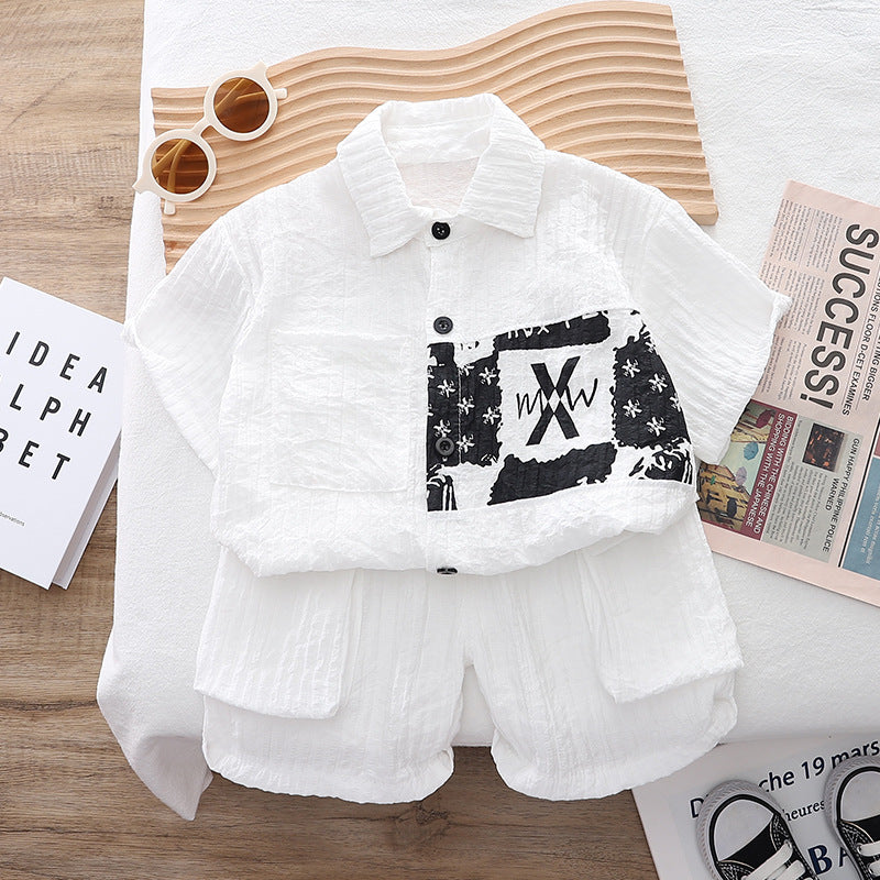 Summer boys lapel letter printing short sleeve Denim cotton White Color, For 3-6 Years, Imported From China