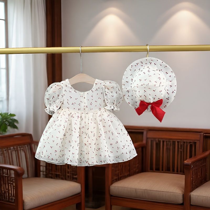 Summer New Style Cherry Print Dress for 6-18 month Baby Girls, Imported From China