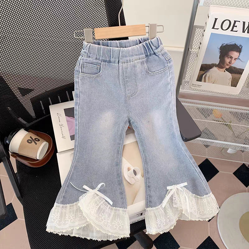 Girls' Autumn New Children's Clothing Cute Lace Top and Jeans For 2-7 Years, Imported From China