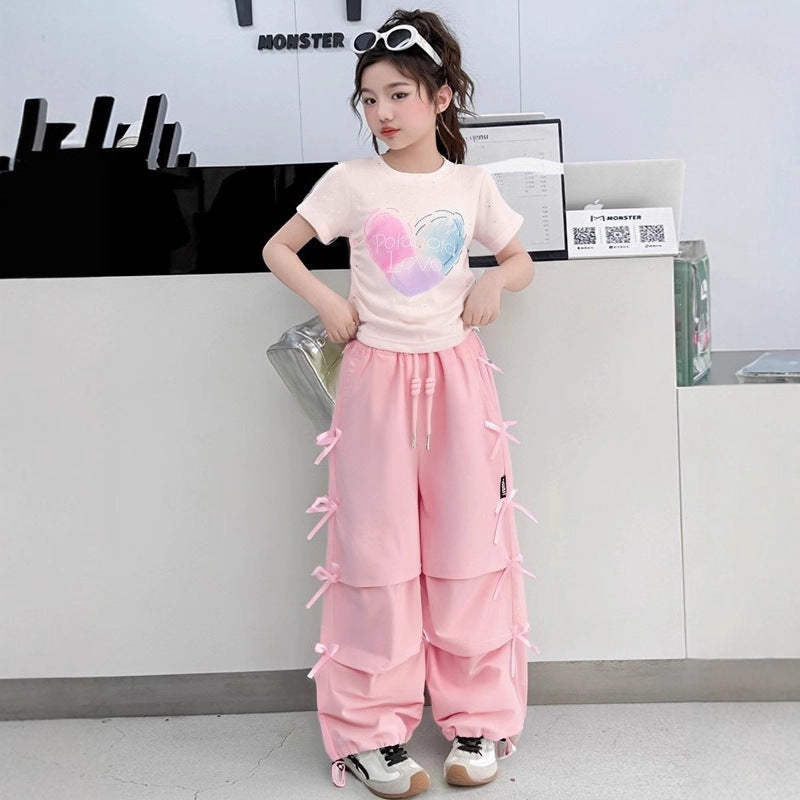 Girls' Summer Outfit Short-Sleeve Two-Piece Set for Little Girls For 6-14 Years, Imported From China