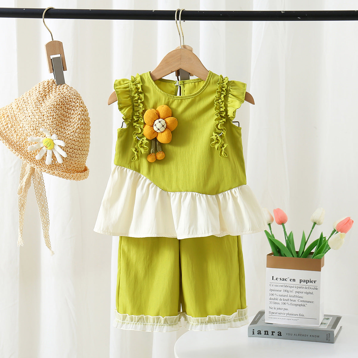 Girls' Summer Outfit with Flutter Sleeves Imported From China