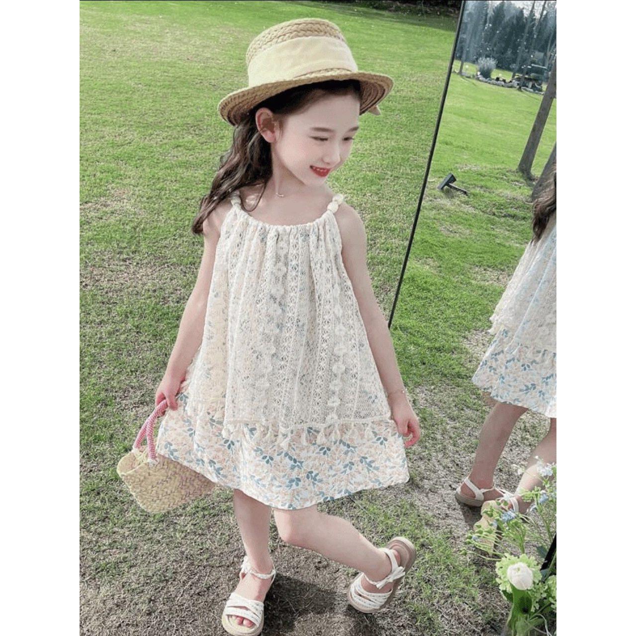 Girls' suspender dress, summer new style, For 3-8 Years, Imported From China