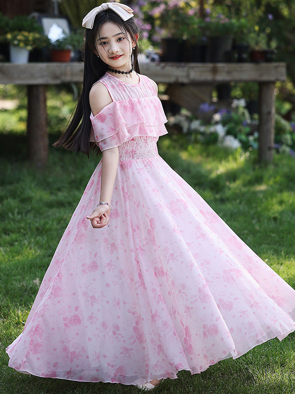Girls' Summer New Style Chiffon Princess Dress for Girls For 7-10 Years, Imported From China