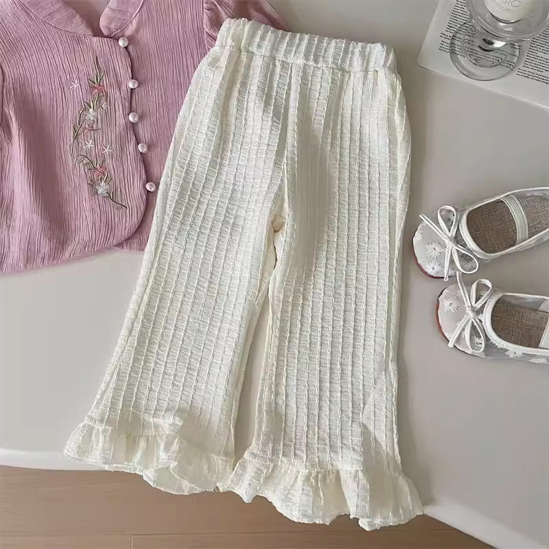 Summer New Chinese Style Girls' Two-Piece Set: For 3-8 years, Embroidered, Imported From China