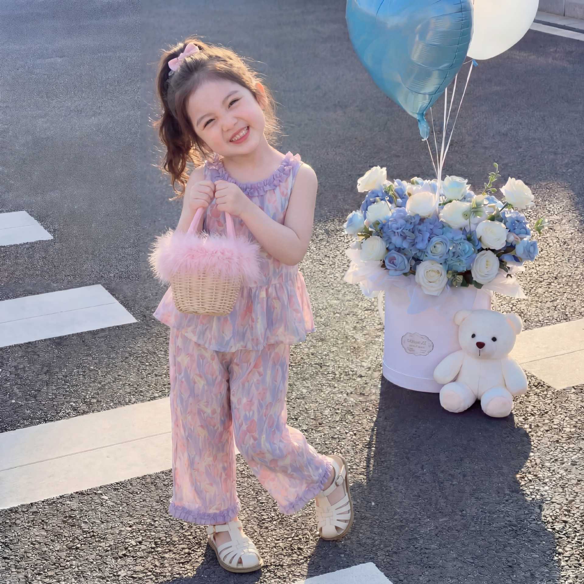 Girls' Floral Thin Set New Style Baby Summer Collection For 1-6 Years, Imported From China