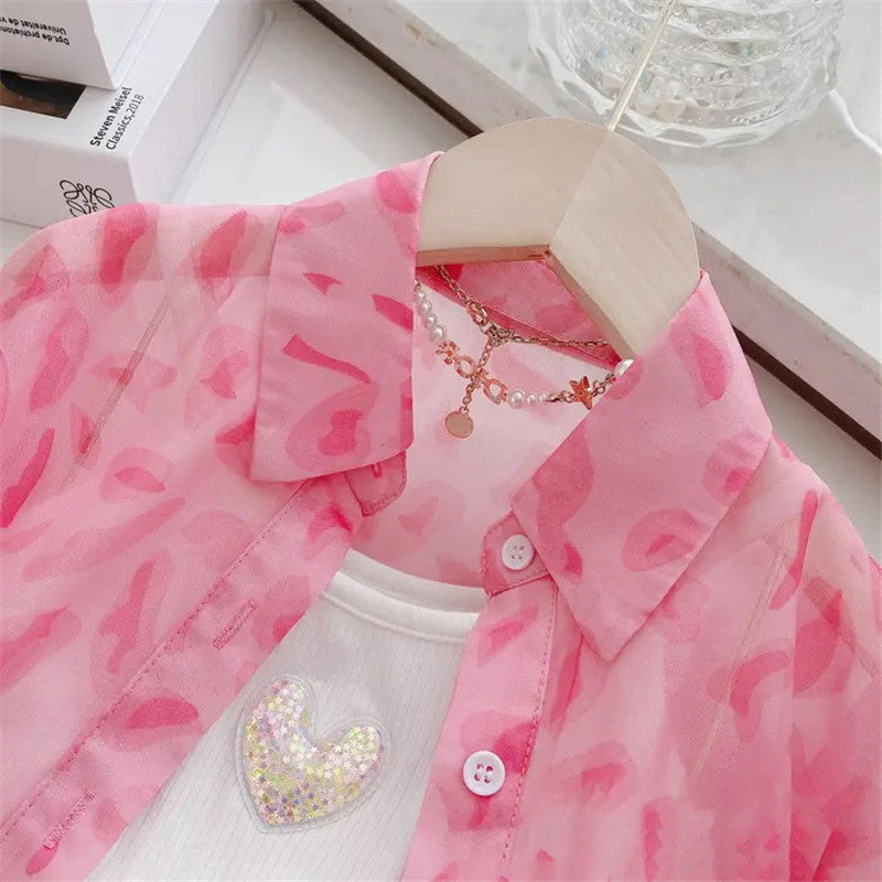 Two-Piece Set Summer Girls Breathable Ice Silk Thin Long-Sleeved Shirt Jacket Trendy For 2-7 Years, Imported From China