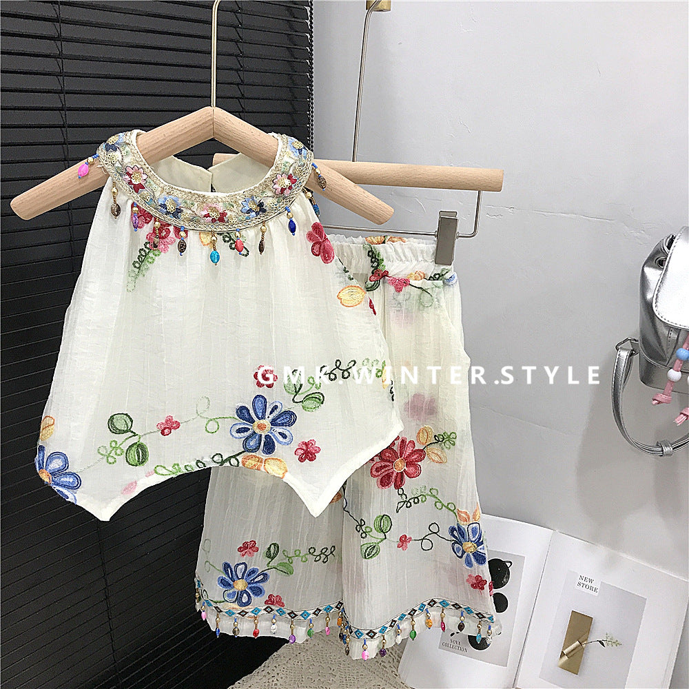 Girls Summer Embroidered Flower Suit For 2 years, Imported From China