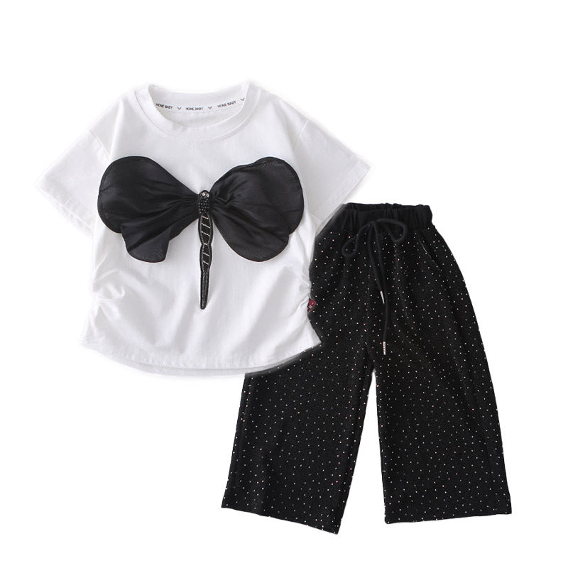 Girls' Summer Outfit-Stylish Children's Summer Set for Girls-White Tops, Black Pant-For 2,3 Years-Imported From China