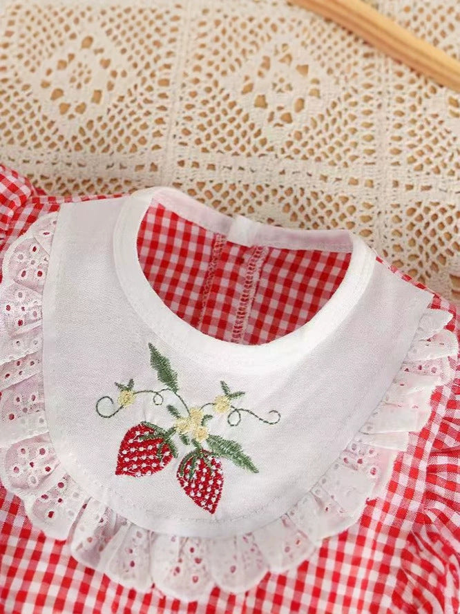 New summer style red plaid thin embroidered lace cotton triangle romper for 0-3 month, Imported From China