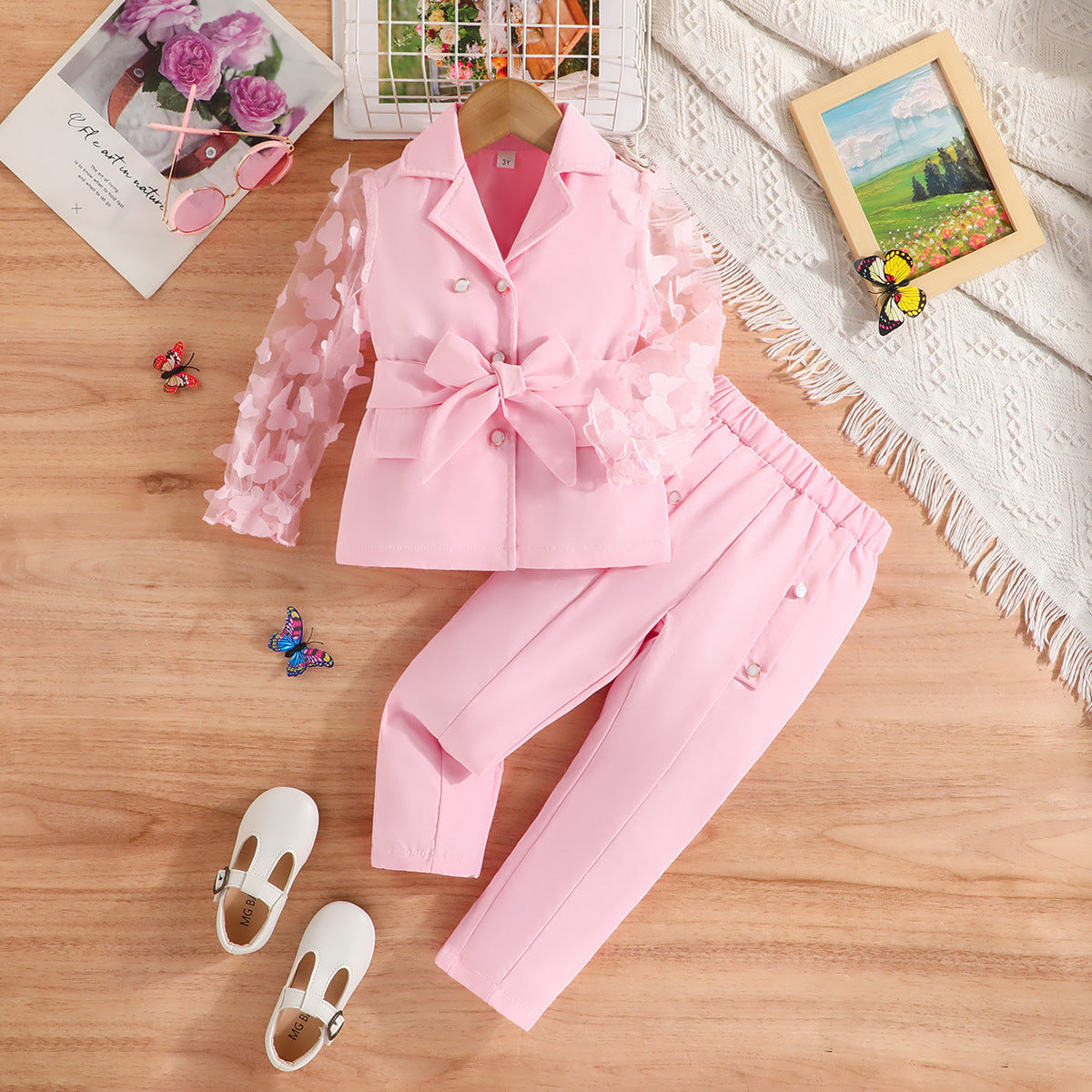 Girls' Long-Sleeved Bow Mesh Sleeves, For 3-8 Years, Imported From China