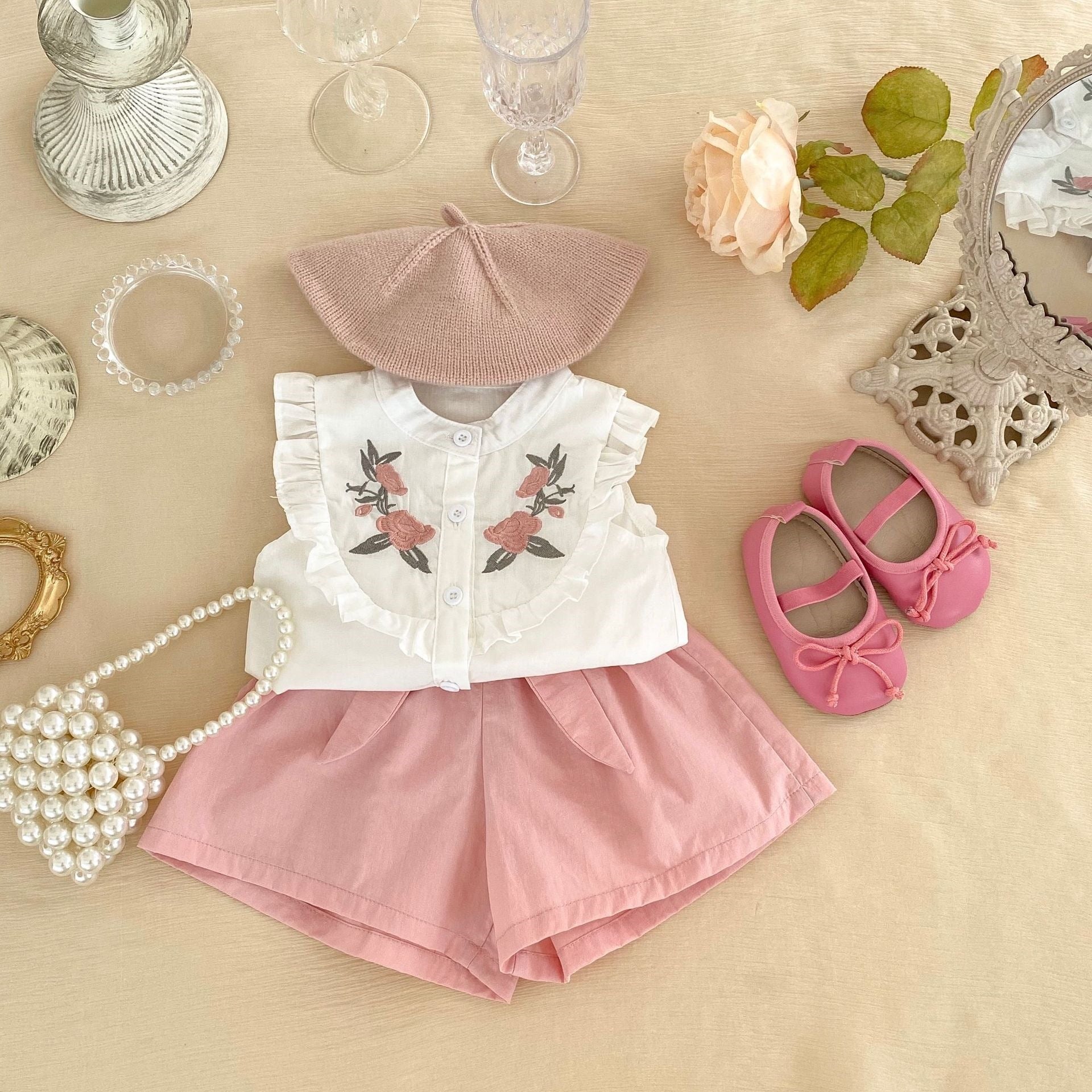 Summer Style Infant and Toddler Girls' Outfit Embroidered, For 6-12 Months, Imported From China