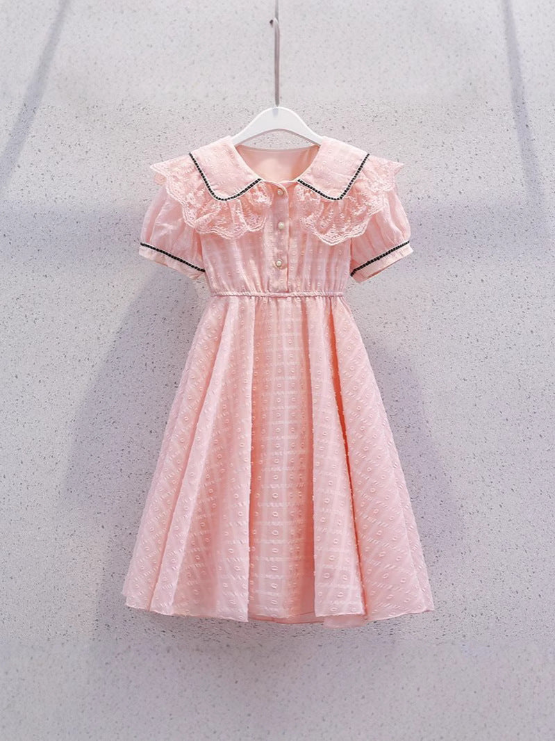 Girls' Chanel-style dress, summer chic lace Peter Pan collar princess dress, For 4 Years, Imported From China