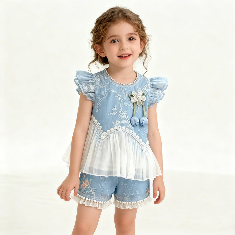 Girls' New Summer Patchwork Floral Fashionable, For 4-5 years, Imported from China