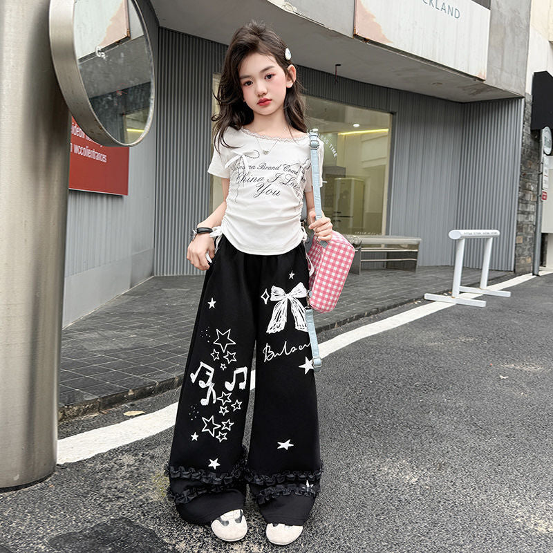 Trendy Korean-style lace-trimmed two-piece set for girls, 4-14 Years,Imported From China
