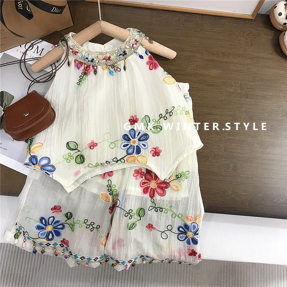 Girls Summer Embroidered Flower Suit For 2 years, Imported From China