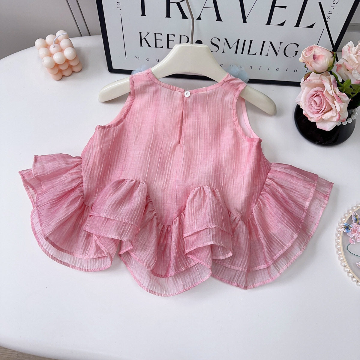 Summer Girls' Korean Style Breathable Lace Vest Set For 12-18 Months Imported From China