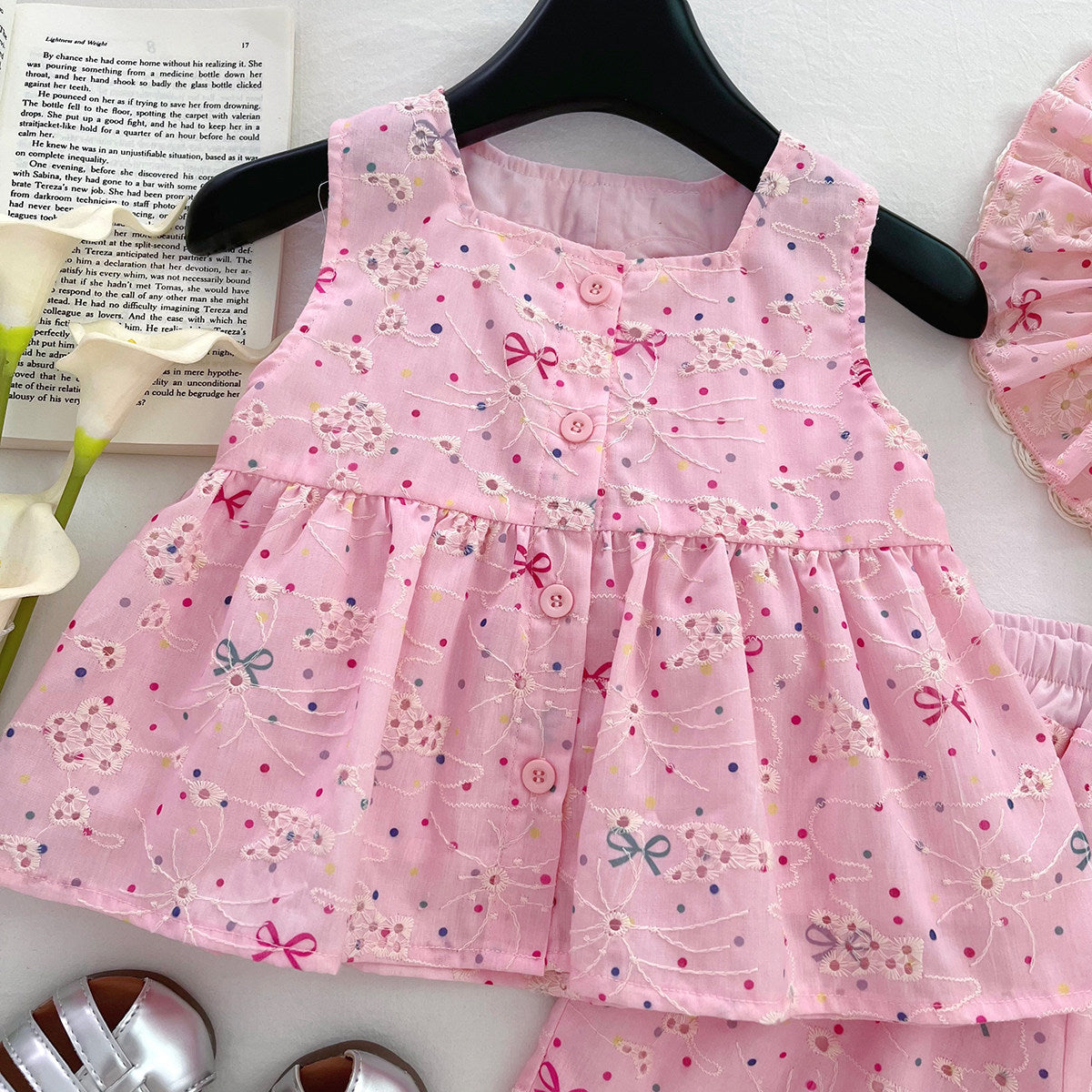 Summer New Girls' Outfit, Cute Bow Embroidered, For 1-6 Years, Imported from China