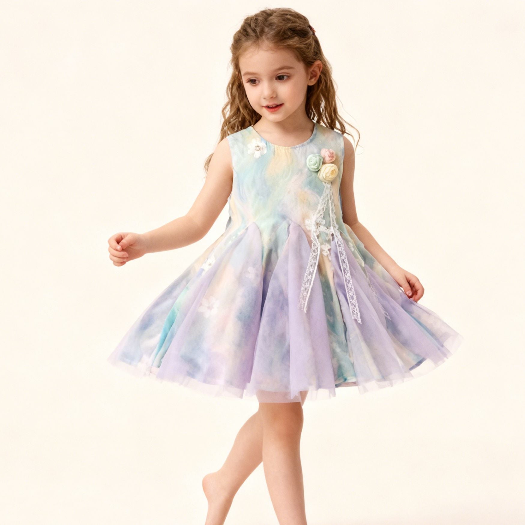 Ready-Made Girls' Sleeveless Dress Summer New Little Girl's Fluffy, For 3-7 Years, Imported From China