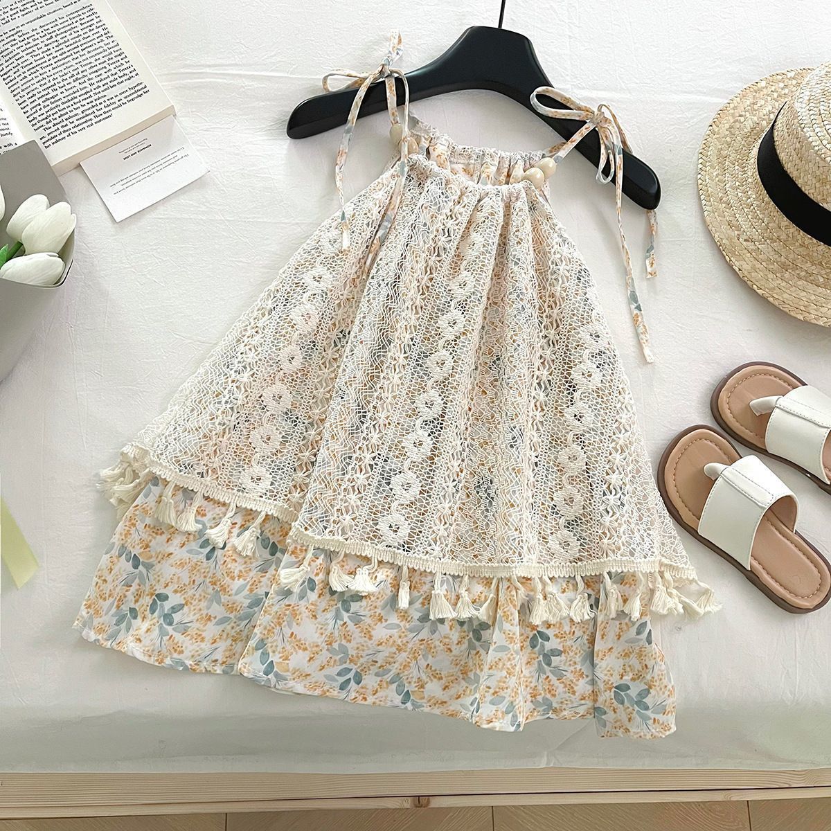 Girls' suspender dress, summer new style, For 3-8 Years, Imported From China