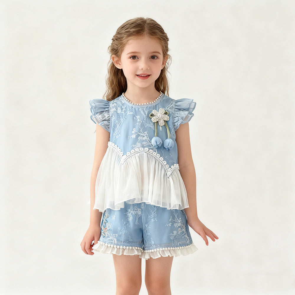 Girls' New Summer Patchwork Floral Fashionable, For 4-5 years, Imported from China