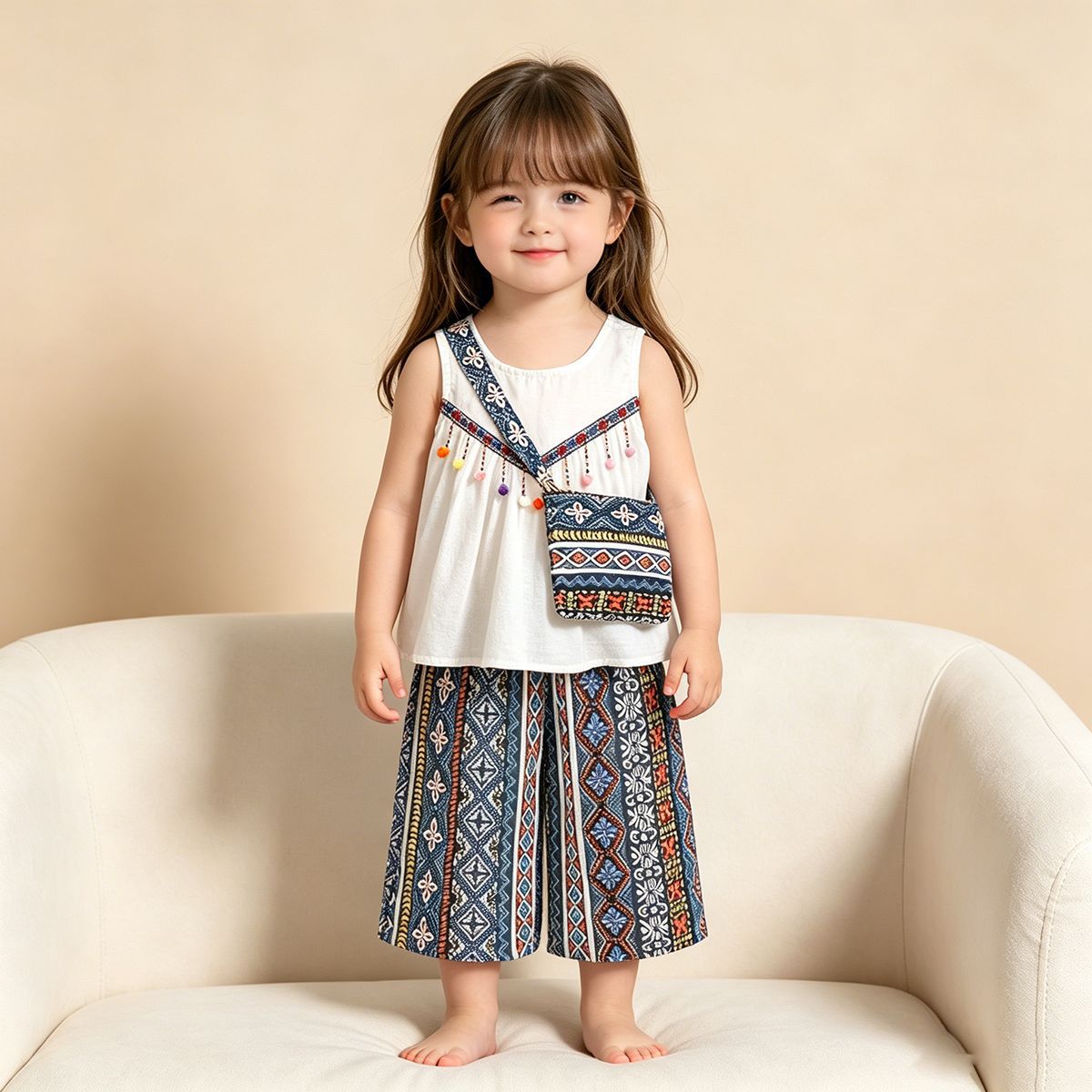 Korean-style ethnic-inspired two-piece  sleeveless for girls, For 3-6 Years, Imported From China