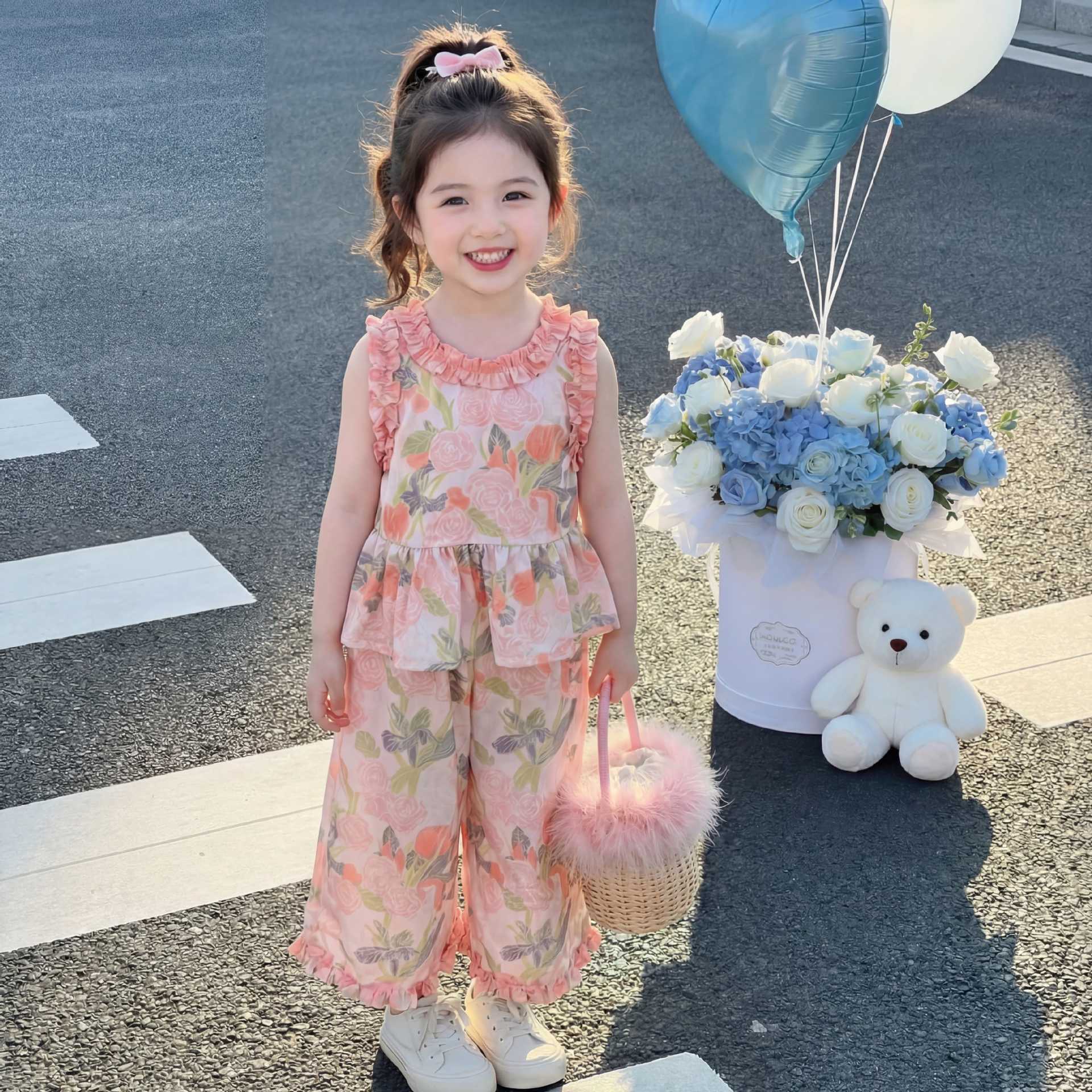 Girls' Floral Thin Set New Style Baby Summer Collection For 1-6 Years, Imported From China