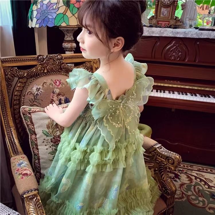 Girls Summer New Arrival dress Children Green Butterfly Mesh Princess Dress, For 2-3 Years, Imported From China