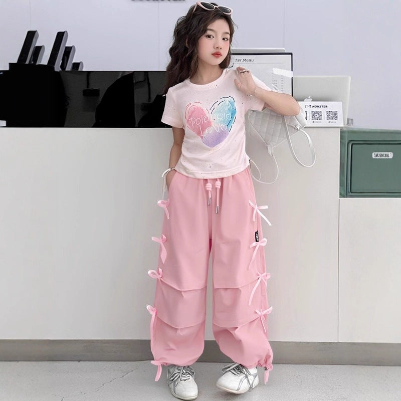 Girls' Summer Outfit Short-Sleeve Two-Piece Set for Little Girls For 6-14 Years, Imported From China