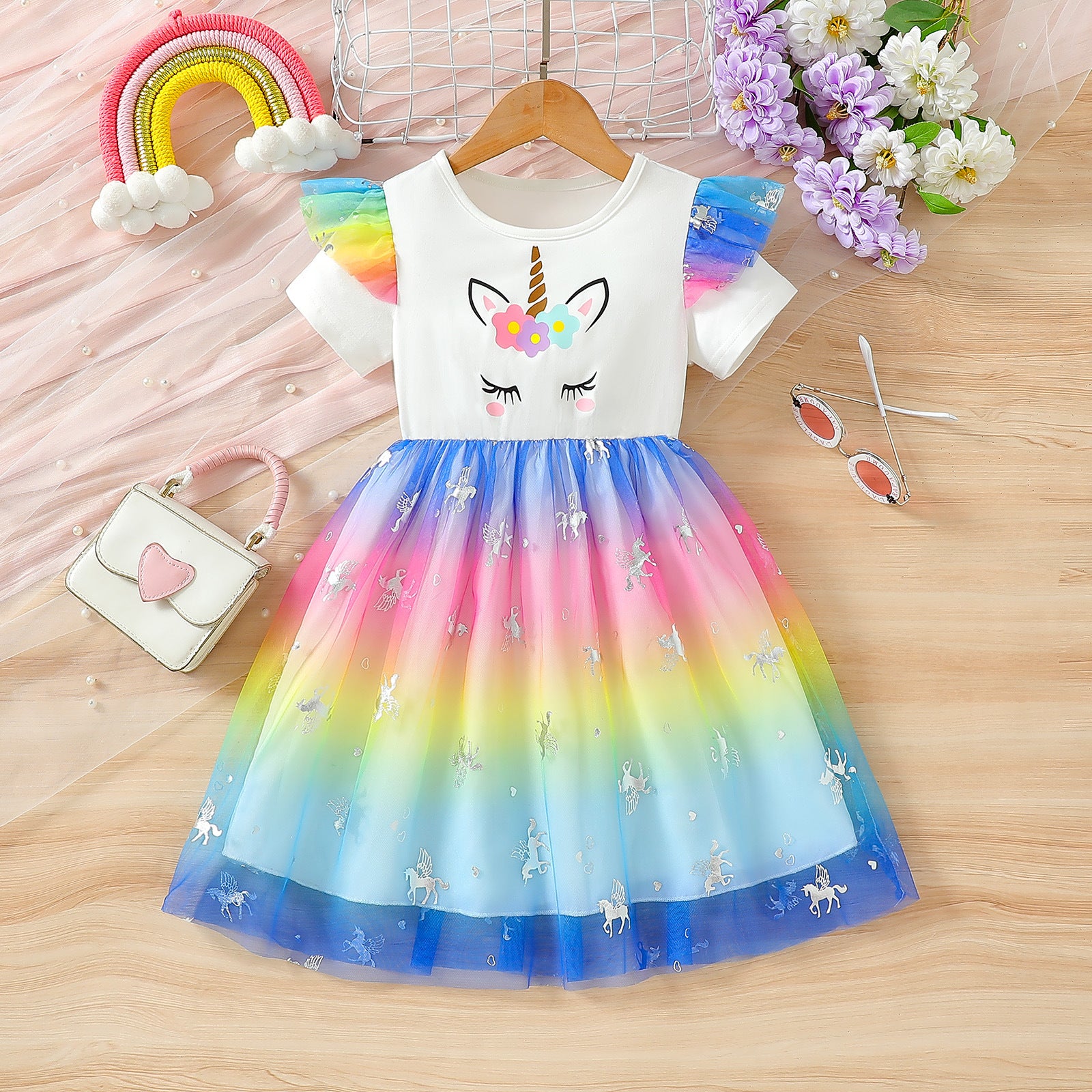 Summer New Style Girls' Unicorn Dress, For 1-5 Years Imported From China