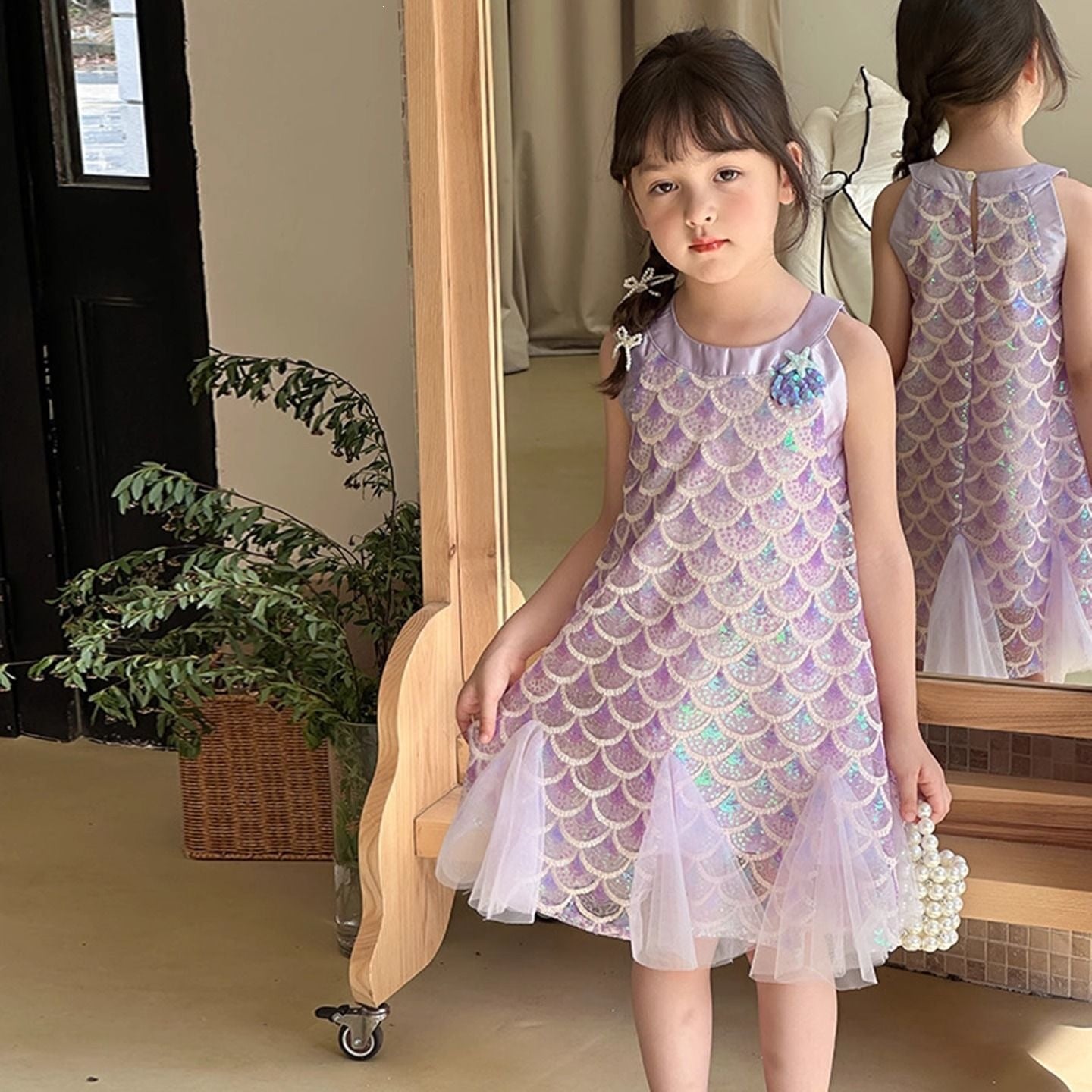 Girl's Summer Purple Stylish Performance Dress, For 10-11 Years, Imported From China