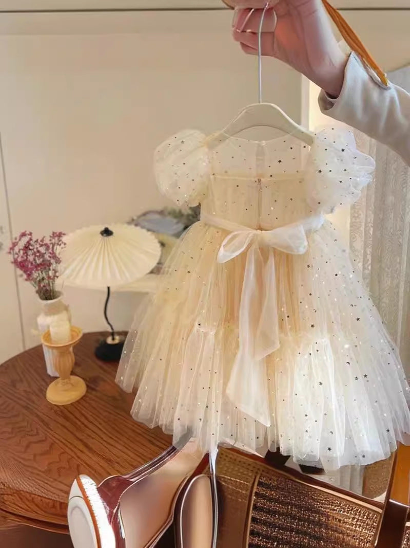 Girls' Dress Summer New Korean Style Baby High-End Mesh Puff, For 3-6 Years, Imported From China
