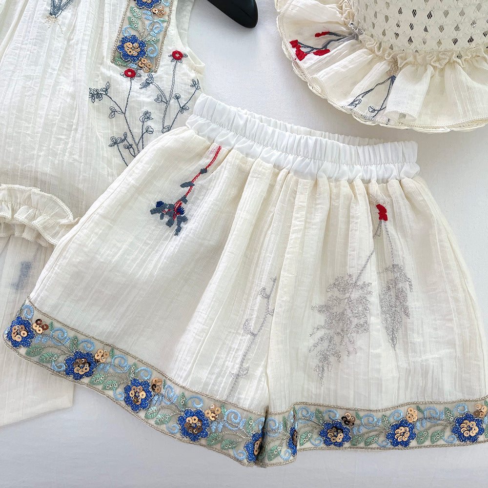 Girls' Stylish Hollow-Out Sleeveless Top Set, Summer Thin Style For 1-5 Years Imported From China