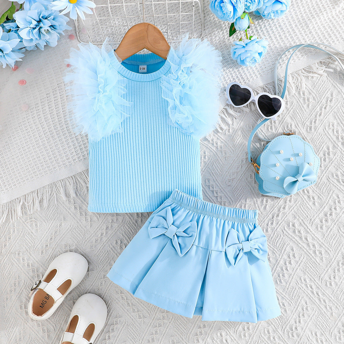 Summer Girls Dress Collection, Blue Color 2 Piece 9-18 Months, Imported From China