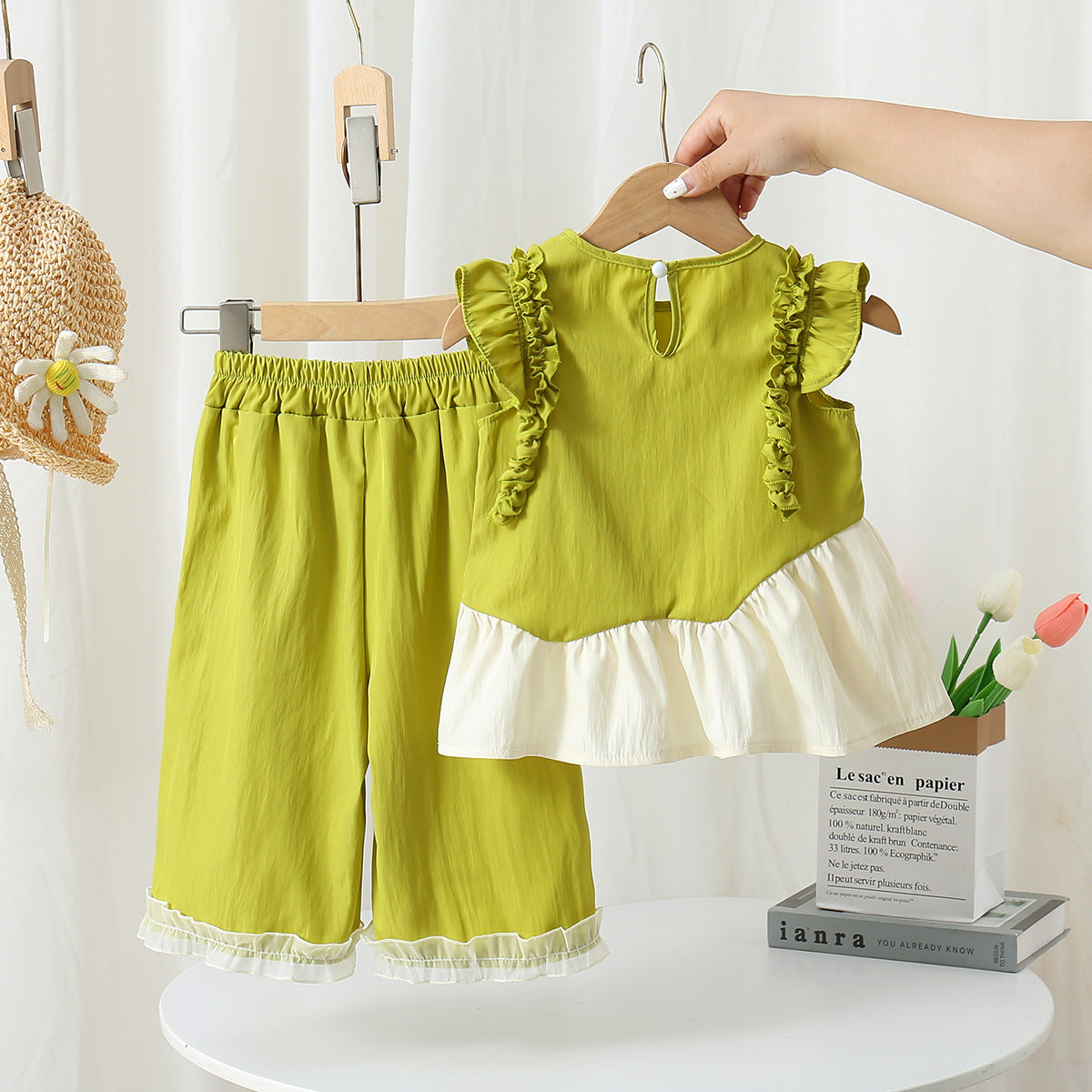 Girls' Summer Outfit with Flutter Sleeves Imported From China