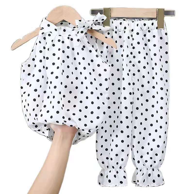 Summer thin chiffon set for girls, fashionable polka dot, For 1-2 Years, Imported From China