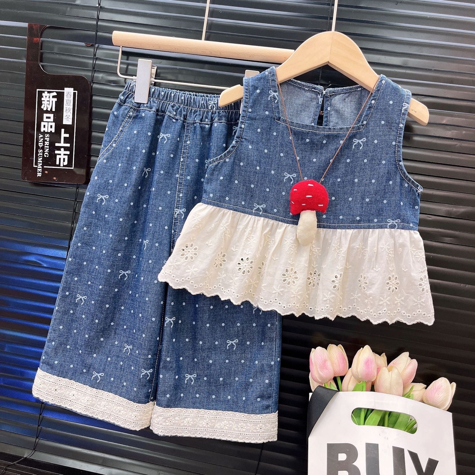 Girls' Summer Printed Denim Sleeveless Vest, For 3, 5 Years,  Imported From China